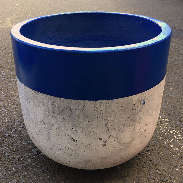 PLANTER, Large Concrete Pot w Blue Band 46cm D x 48cm H